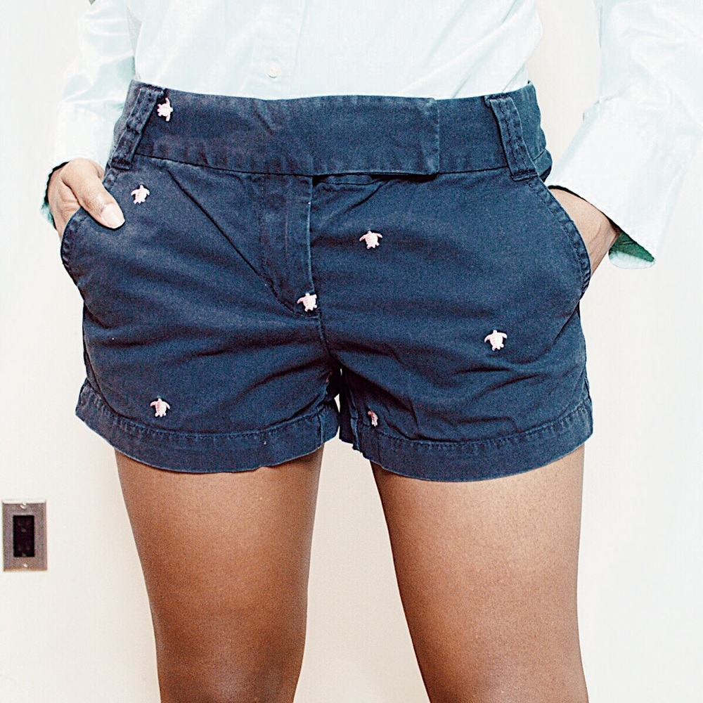 J Crew Navy Blue Printed Chino Shorts